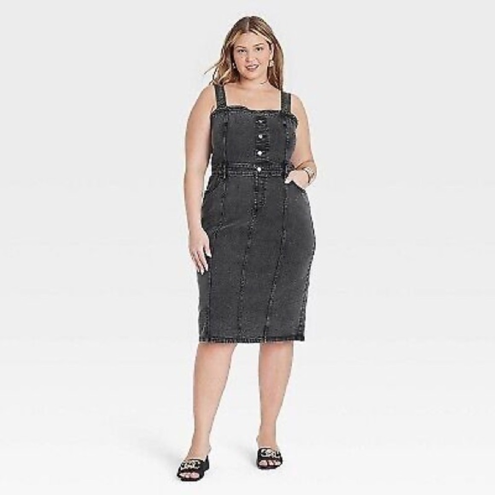 Black Denim Button-Front Dress